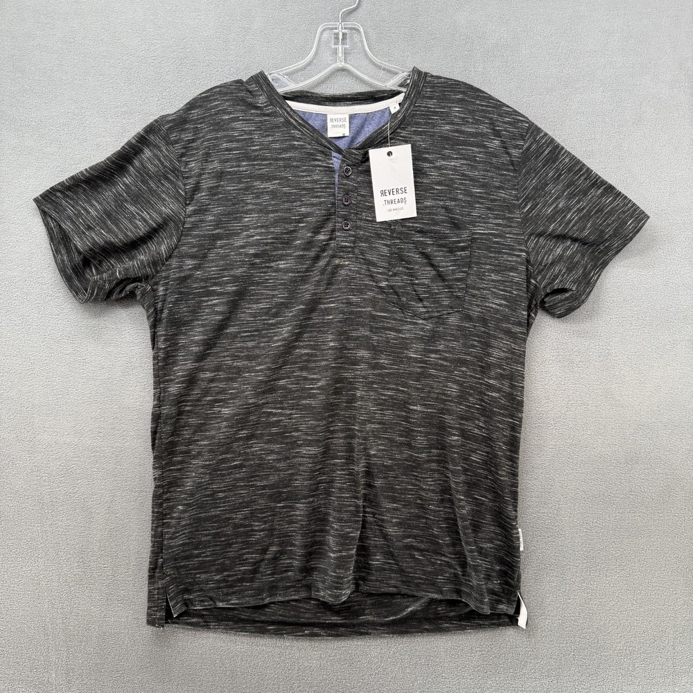 Reverse Threads Shirt Mens Henley Gray Medium Short Sleeve Pocket New